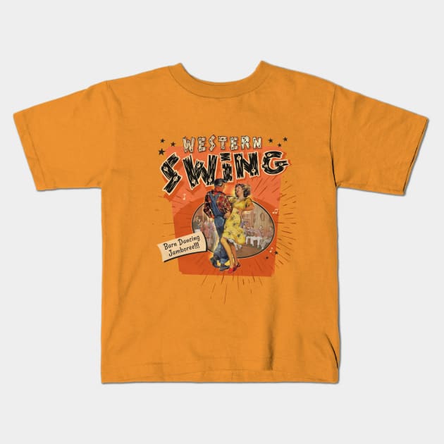 Western Swing. Barn Dancing Jamboree! Kids T-Shirt by Shockin' Steve